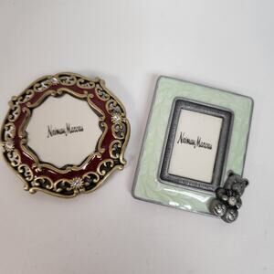 2 Vtg Jay Strongwater Neiman Marcus Mini Frame Enamel Crystal Easel Clip Bear